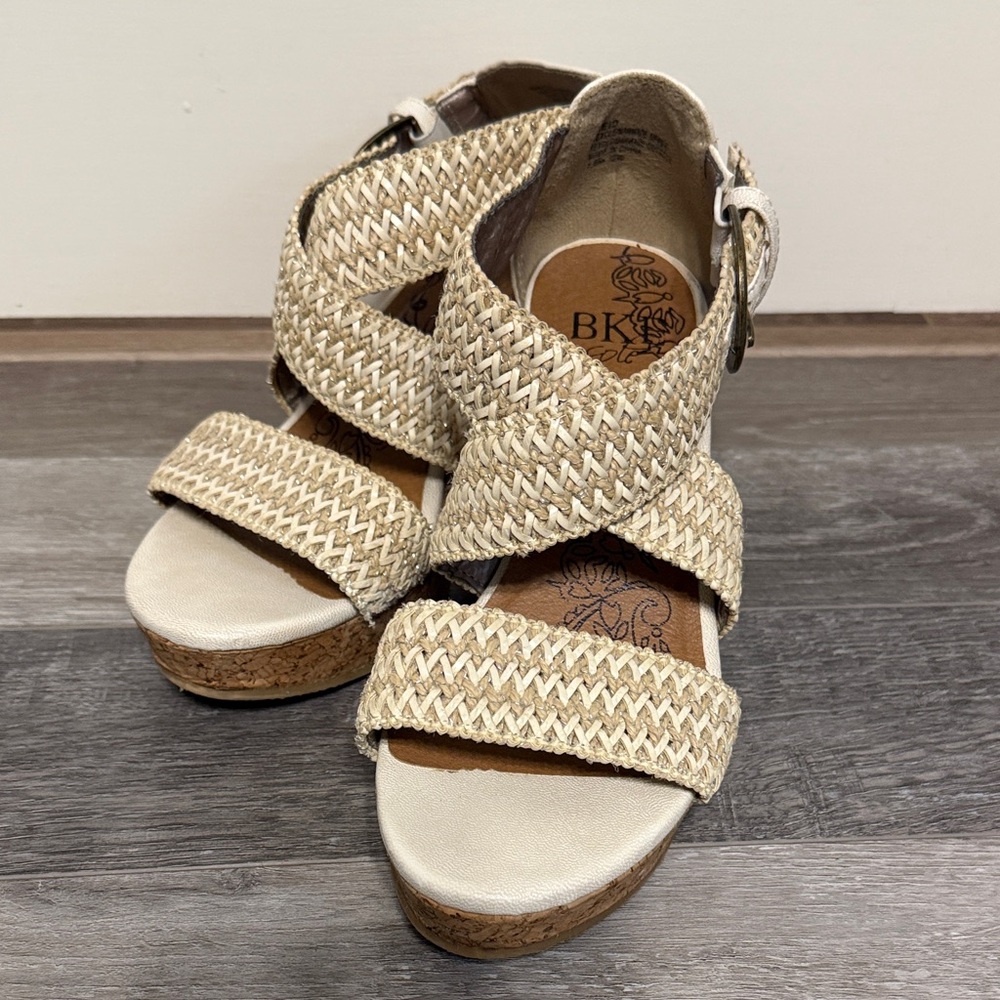 BKE Cream Woven Strap Sandals